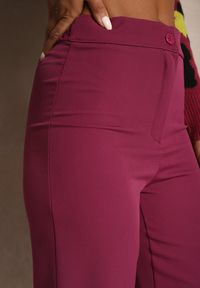 Renee - Ciemnofioletowe Szerokie Spodnie Materiałowe High Waist Dinnes. Stan: podwyższony. Kolor: fioletowy. Materiał: materiał. Wzór: gładki