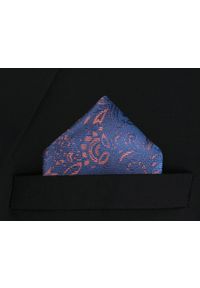 Poszetka Męska, Elegancka - Alties - Miedziane Kwiaty, Niebieskie Tło. Kolor: niebieski. Materiał: poliester. Wzór: kwiaty