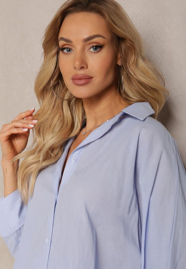 Renee - Niebieska Koszula z Bawełny Rękawy 3/4 Typu Nietoperz Delilatia. Kolor: niebieski. Materiał: bawełna
