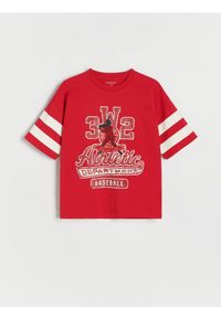 Reserved - T-shirt oversize - czerwony. Kolor: czerwony. Materiał: bawełna, dzianina