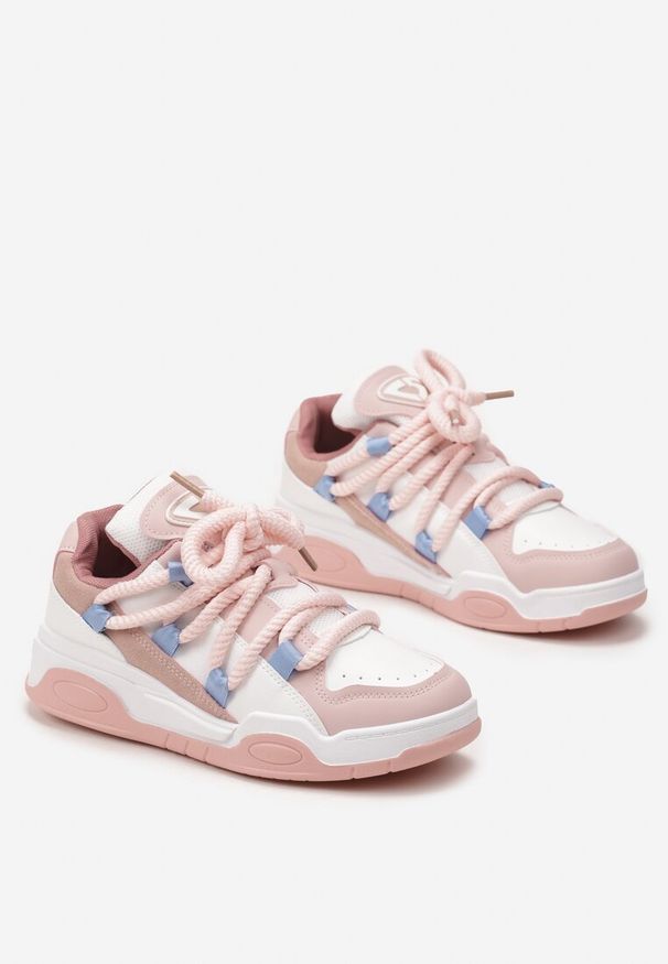 Renee - Różowe Sneakersy na Grubej Podeszwie z Imitacji Skóry z Grubymi Sznurowadłami Virinal. Kolor: różowy. Materiał: skóra
