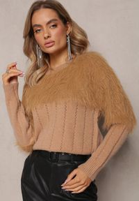 Renee - Brązowy Puchaty Sweter o Klasycznym Fasonie Fruve. Kolor: brązowy. Materiał: wiskoza. Wzór: jednolity. Styl: klasyczny #3