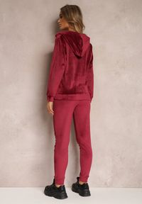 Renee - Bordowy 2-częściowy Komplet Dresowy Welurowy z Bluzą i Spodniami Misnes. Kolor: czerwony. Materiał: dresówka, welur #5