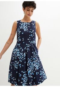 bonprix - Sukienka z kontrafałdami i kieszeniami. Kolor: niebieski. Wzór: nadruk. Styl: elegancki