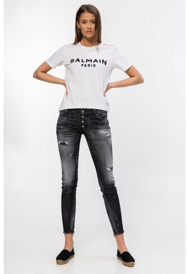 DSQUARED2 Medium waist skinny jeans czarne jeansy damskie. Kolor: czarny. Wzór: aplikacja