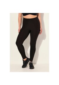 ULLA POPKEN - Damskie Legginsy sportowe z fakturą wysoka stan szeroki elastyczny pas. Stan: podwyższony. Kolekcja: plus size. Kolor: czarny. Materiał: elastan, poliester, materiał