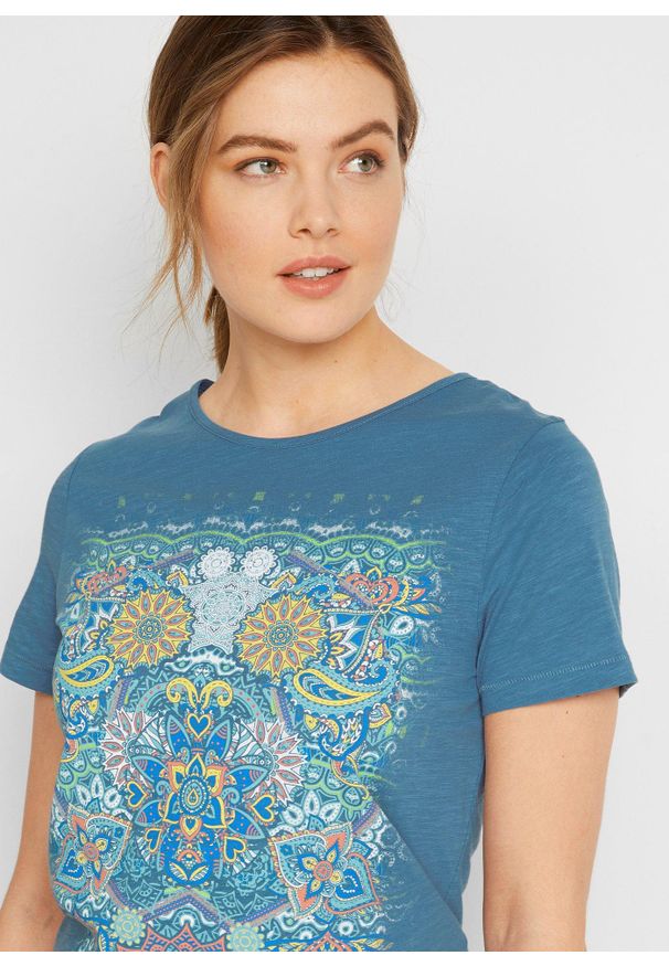 bonprix - T-shirt z nadrukiem. Kolor: niebieski. Wzór: nadruk