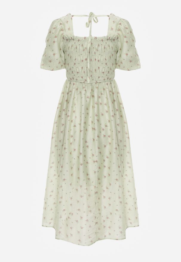 Renee - Zielona Rozkloszowana Sukienka z Tencelu w Stylu Baby Doll w Kwiatowy Print Harele. Okazja: na co dzień. Kolor: zielony. Wzór: nadruk, kwiaty. Typ sukienki: rozkloszowane. Materiał: poliester. Długość rękawa: krótki rękaw. Sezon: lato. Styl: casual. Długość: mini