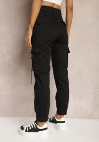 Renee - Czarne Spodnie z Bawełny Joggery High Waist Abiranca. Okazja: na co dzień. Stan: podwyższony. Kolor: czarny. Materiał: bawełna. Styl: casual