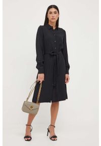 Pinko sukienka z domieszką jedwabiu kolor czarny mini. Okazja: na co dzień. Kolor: czarny. Materiał: jedwab. Długość rękawa: długi rękaw. Typ sukienki: proste. Styl: casual. Długość: mini #3