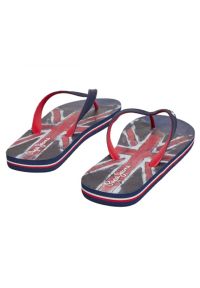 Japonki Pepe Jeans Hawi Life Union Jack M PMS70148 niebieskie. Okazja: na plażę. Nosek buta: otwarty. Kolor: niebieski. Materiał: guma, materiał