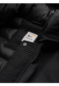 Ombre Clothing - Długa sezonowa męska kurtka w stylu outdoorowym – czarna V1. Typ kołnierza: kaptur. Kolor: czarny. Materiał: guma, tkanina, poliester, materiał, syntetyk. Długość: długie. Wzór: aplikacja #5