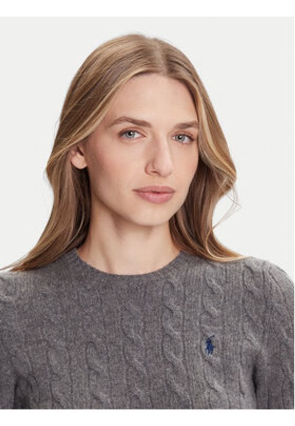 Polo Ralph Lauren Sweter 211971865501 Szary Slim Fit. Typ kołnierza: polo. Kolor: szary. Materiał: wełna