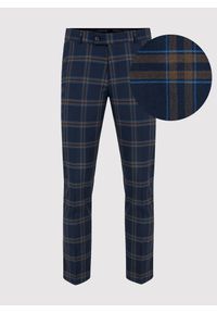 Pako Lorente - PAKO LORENTE – Granatowe spodnie garniturowe w kratę. Kolor: niebieski. Materiał: wełna, poliester, elastan #2