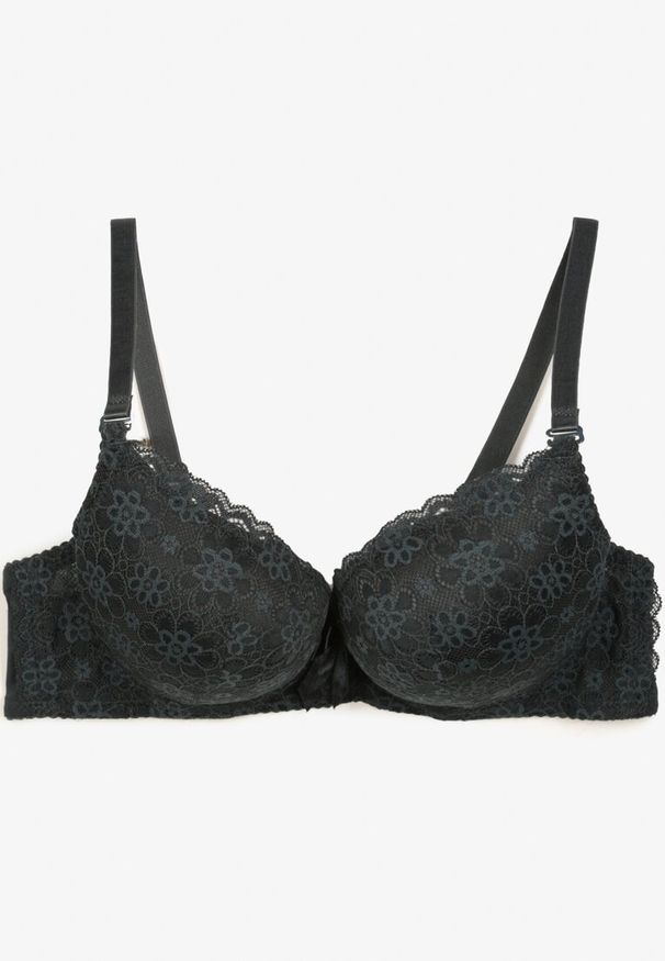 Renee - Ciemnozielony Biustonosz z Efektem Push Up z Delikatną Koronką Xilemia. Kolor: zielony. Materiał: koronka. Rodzaj stanika: push-up. Wzór: koronka