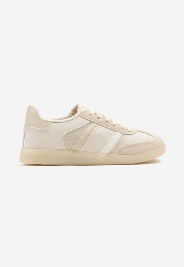 Renee - Beżowe Sneakersy Sportowe przed Kostkę z Ozdobnymi Paskami Zonevia. Wysokość cholewki: przed kostkę. Zapięcie: pasek. Kolor: beżowy. Szerokość cholewki: normalna. Wzór: paski