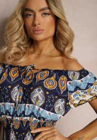 Renee - Granatowa Sukienka na Lato z Bawełny z Modelującą Gumką w Talii Deorna. Kolor: niebieski. Materiał: bawełna. Sezon: lato #3