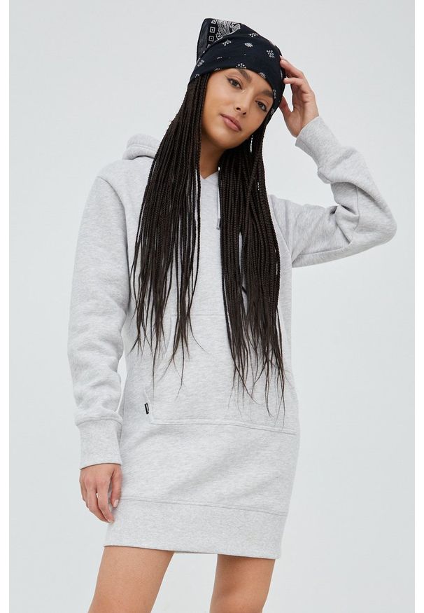 Superdry sukienka kolor szary mini oversize. Typ kołnierza: kaptur. Kolor: szary. Materiał: bawełna. Typ sukienki: oversize. Długość: mini