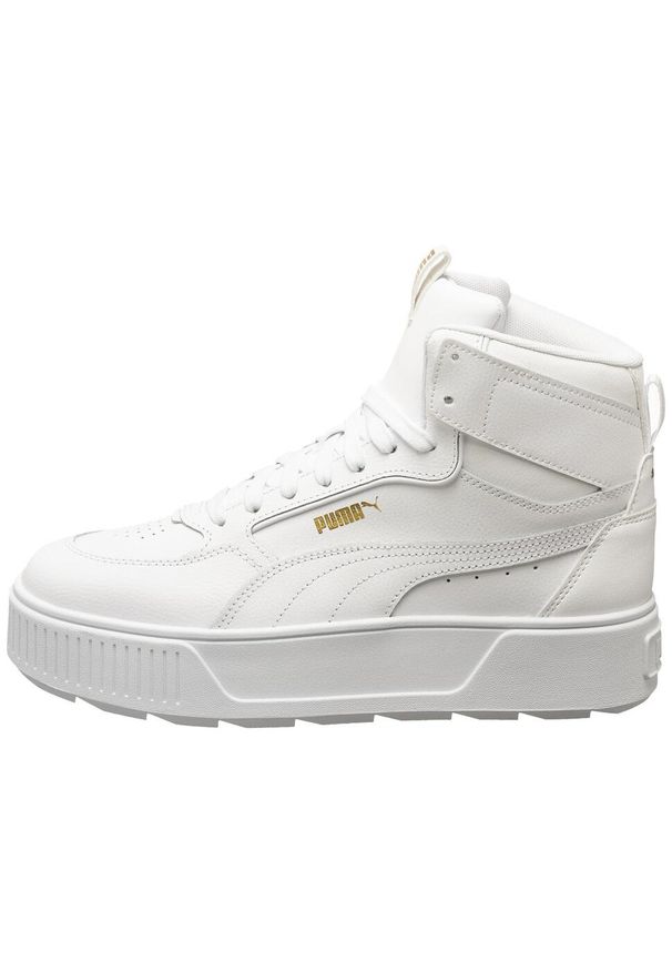 Buty do chodzenia damskie Puma Karmen Rebelle. Wysokość cholewki: za kostkę. Zapięcie: sznurówki. Kolor: biały. Materiał: guma, syntetyk, materiał. Szerokość cholewki: normalna. Sport: turystyka piesza