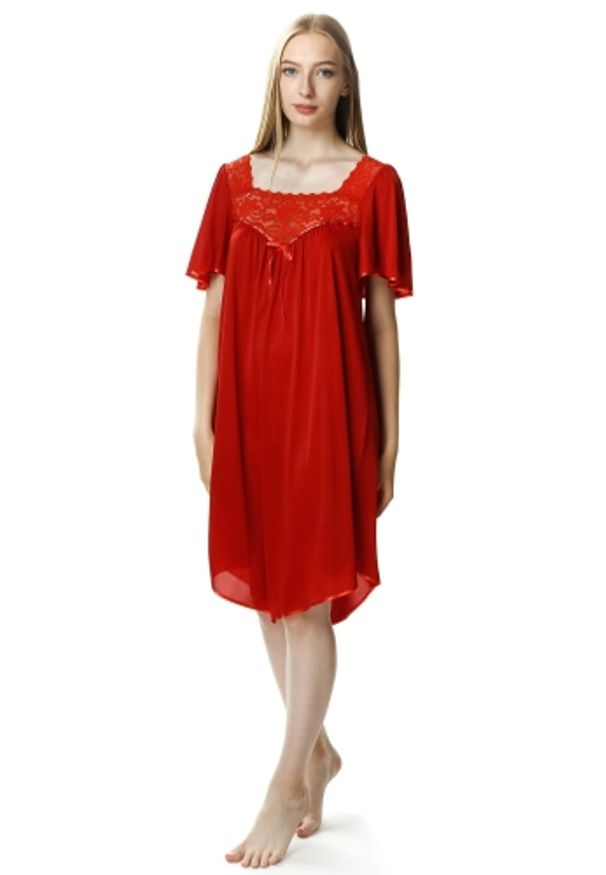 MEWA Lingerie - Damska koszula nocna Józefina symetryczne wycięcie. Kolekcja: plus size. Materiał: jedwab, wiskoza, poliamid, materiał, koronka, skóra