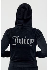 Juicy Couture - JUICY COUTURE Czarna damska bluza Madison, Rozmiar S. Kolor: czarny. Materiał: welur, poliester, materiał. Wzór: aplikacja