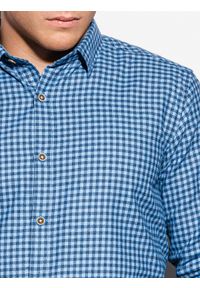 Ombre Clothing - Koszula męska w kratę z długim rękawem K563 - błękitna - XXL. Kolor: niebieski. Materiał: bawełna, poliester. Długość rękawa: długi rękaw. Długość: długie #3