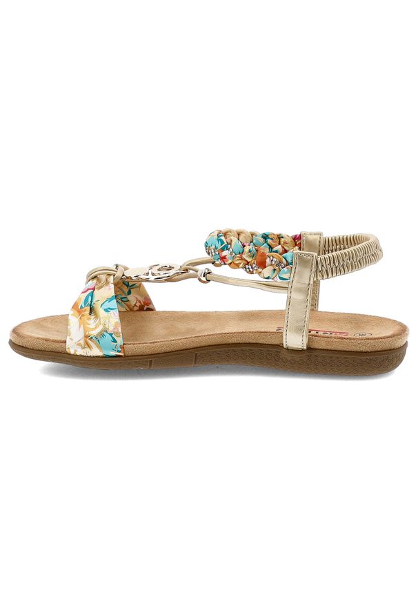 Złote Sandały Artiker Eleganckie Obuwie Damskie. Okazja: na co dzień, na spacer. Zapięcie: pasek. Kolor: złoty. Materiał: tkanina. Wzór: kolorowy. Sezon: lato. Styl: elegancki