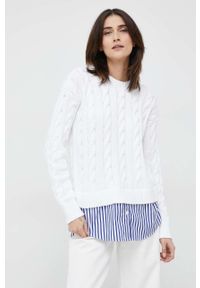 Lauren Ralph Lauren sweter bawełniany damski kolor biały. Kolor: biały. Materiał: bawełna. Długość rękawa: długi rękaw. Długość: długie. Wzór: ze splotem #4