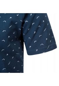 Męski T-Shirt, Dekolt z Guzikami - Pako Jeans - Granatowy, Drobny Wzór. Okazja: na co dzień. Kolor: niebieski. Materiał: bawełna. Styl: casual