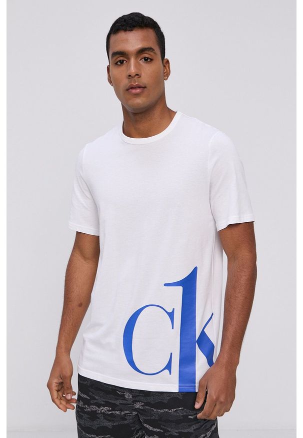 Calvin Klein Underwear T-shirt piżamowy kolor biały z nadrukiem. Kolor: biały. Wzór: nadruk