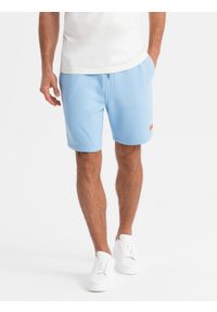Ombre Clothing - Szorty dresowe unisex ze ściągaczem w pasie – błękitne V8 OU-SRBC-0101 - XL/XXL. Kolor: niebieski. Materiał: dresówka. Wzór: aplikacja. Styl: sportowy #5