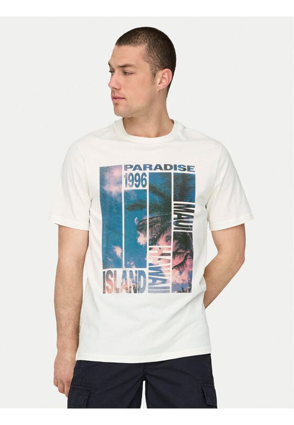 Only & Sons T-Shirt Magdy 22029454 Biały Regular Fit. Kolor: biały. Materiał: bawełna