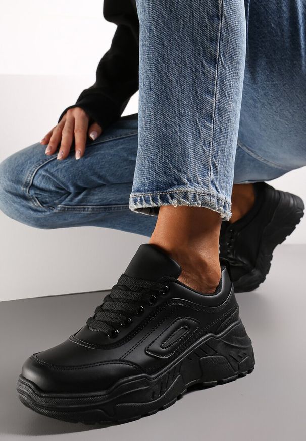 Renee - Czarne Sneakersy na Platformie Jeta. Kolor: czarny. Obcas: na platformie