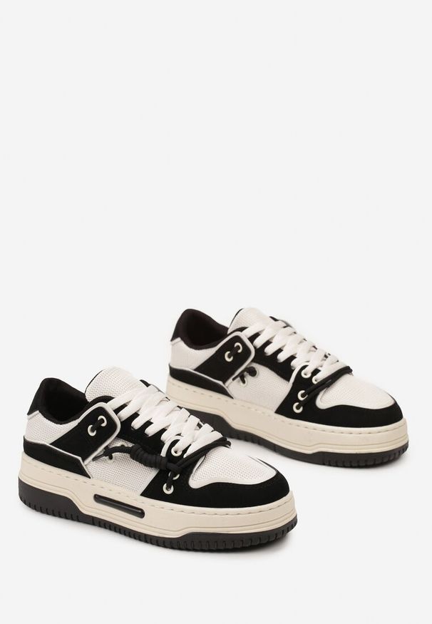 Born2be - Czarne Sneakersy na Platformie z Ozdobnym Sznurowaniem Awidea. Kolor: czarny. Materiał: jeans. Obcas: na platformie