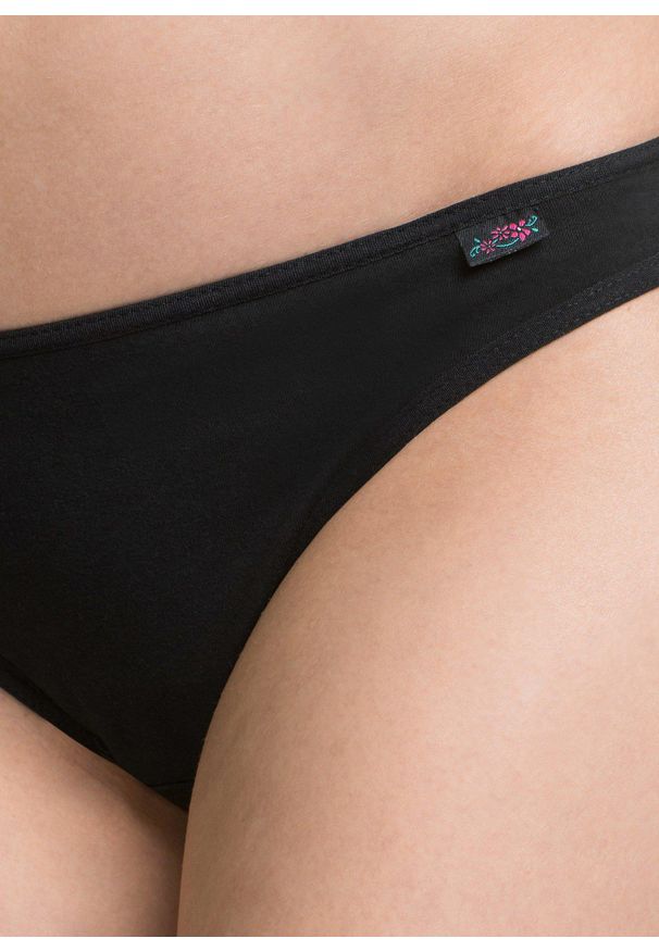 bonprix - Figi (6 par). Kolor: czarny. Wzór: aplikacja, kwiaty