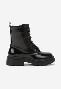 Born2be - Czarne Lakierowane Botki w Stylu Trzewików Fanellie. Okazja: na co dzień. Kolor: czarny. Materiał: lakier. Styl: klasyczny, casual, elegancki