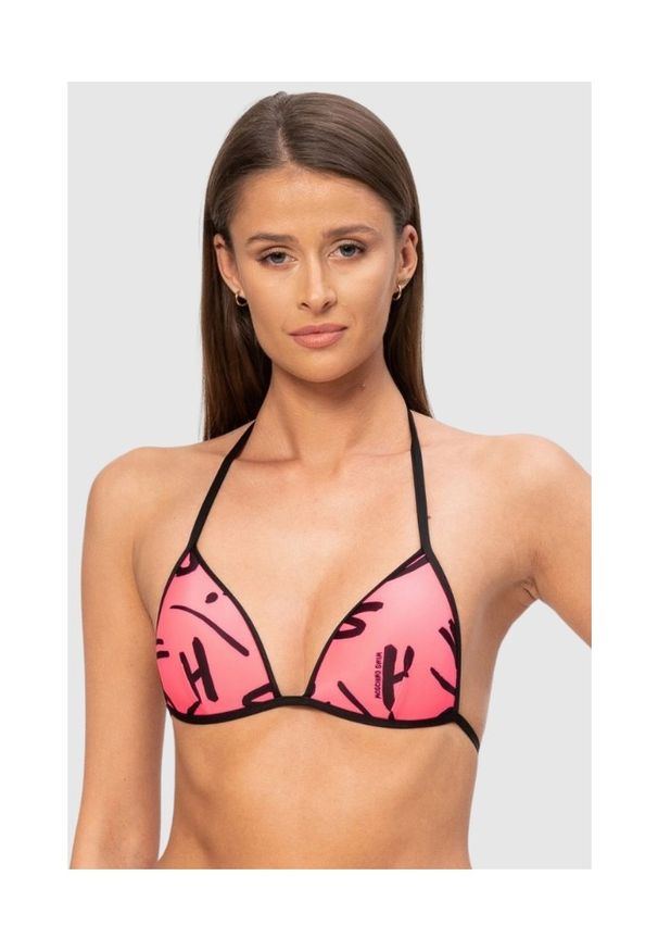 MOSCHINO Różowa góra od bikini w litery, Rozmiar S. Kolor: różowy. Wzór: aplikacja