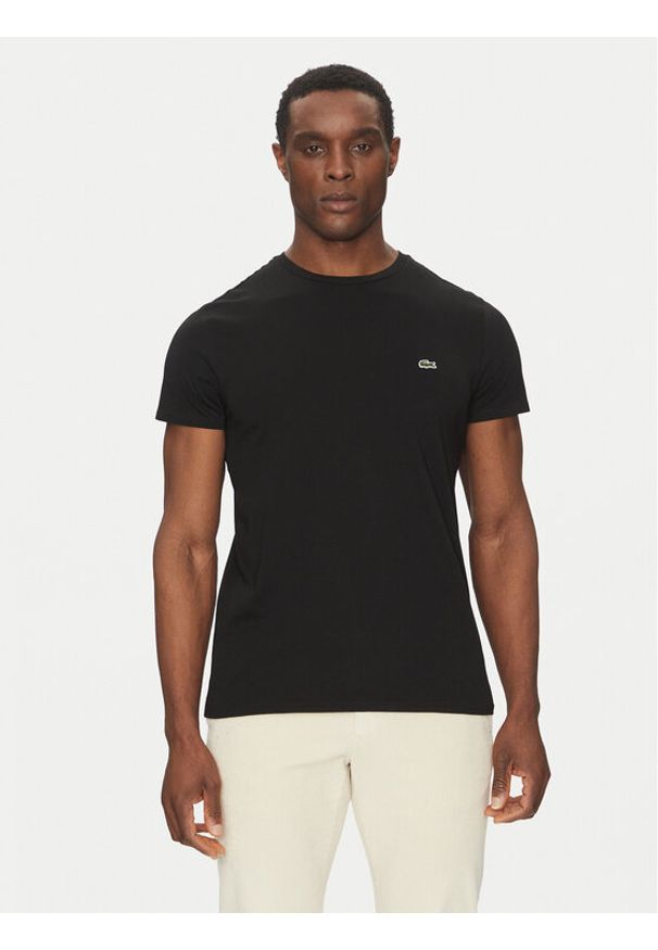 Lacoste T-Shirt TH6709 Czarny Regular Fit. Kolor: czarny. Materiał: bawełna