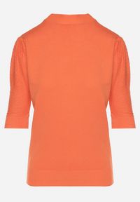 Born2be - Pomarańczowy T-shirt z Ażurowymi Rękawami Unessea. Okazja: do pracy, na co dzień. Kolor: pomarańczowy. Materiał: skóra, jeans. Wzór: ażurowy. Styl: casual, klasyczny #4
