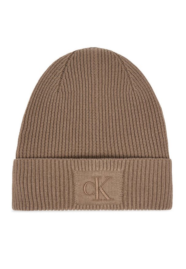 Calvin Klein Czapka Embroidered Rib Cotton Beanie LV04F8097G Beżowy. Kolor: beżowy. Materiał: bawełna