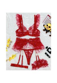 Intica - Komplet bielizny z haftem na specjalne okazje Myrilla. Kolor: czerwony. Materiał: materiał. Wzór: haft