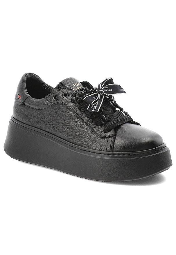 CheBello - Czarne Sneakersy Chebello Skórzane Obuwie Damskie. Okazja: na co dzień. Zapięcie: sznurówki. Kolor: czarny. Materiał: skóra. Wzór: jednolity. Obcas: na platformie. Styl: casual, klasyczny, elegancki