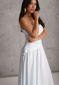 Renee - Niebieska Sukienka z Bawełny na Ramiączkach z Asymetryczną Warstwą w Talii Petimelle. Kolor: niebieski. Materiał: bawełna. Długość rękawa: na ramiączkach. Typ sukienki: asymetryczne #4