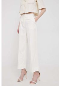 Sisley spodnie damskie kolor biały proste high waist. Okazja: na co dzień. Stan: podwyższony. Kolor: biały. Materiał: materiał. Styl: casual