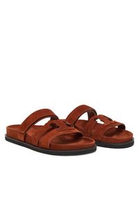 Tory Burch Klapki Ines Sport Slide 163481 Brązowy. Kolor: brązowy. Materiał: skóra, zamsz. Styl: sportowy #4