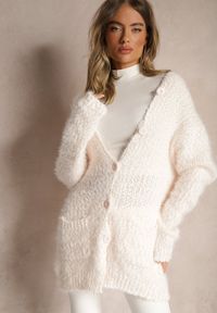 Renee - Beżowy Zapinany Kardigan z Kapturem i Kieszeniami Naustinas. Okazja: na co dzień. Typ kołnierza: kaptur. Kolor: różowy. Materiał: jeans. Styl: casual #3