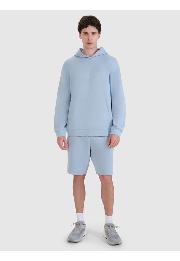4f - 4F Bluza dresowa nierozpinana z kapturem męska - niebieska XXL. Okazja: na co dzień. Typ kołnierza: kaptur. Kolor: niebieski. Materiał: dresówka. Wzór: ze splotem, gładki, nadruk. Styl: casual, sportowy