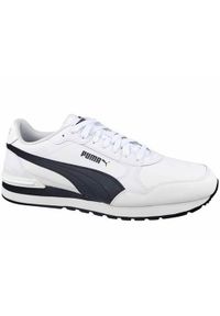 Buty do biegania męskie Puma St Runner V4 L. Zapięcie: sznurówki. Kolor: biały. Materiał: guma, skóra, syntetyk, materiał, tkanina. Szerokość cholewki: normalna