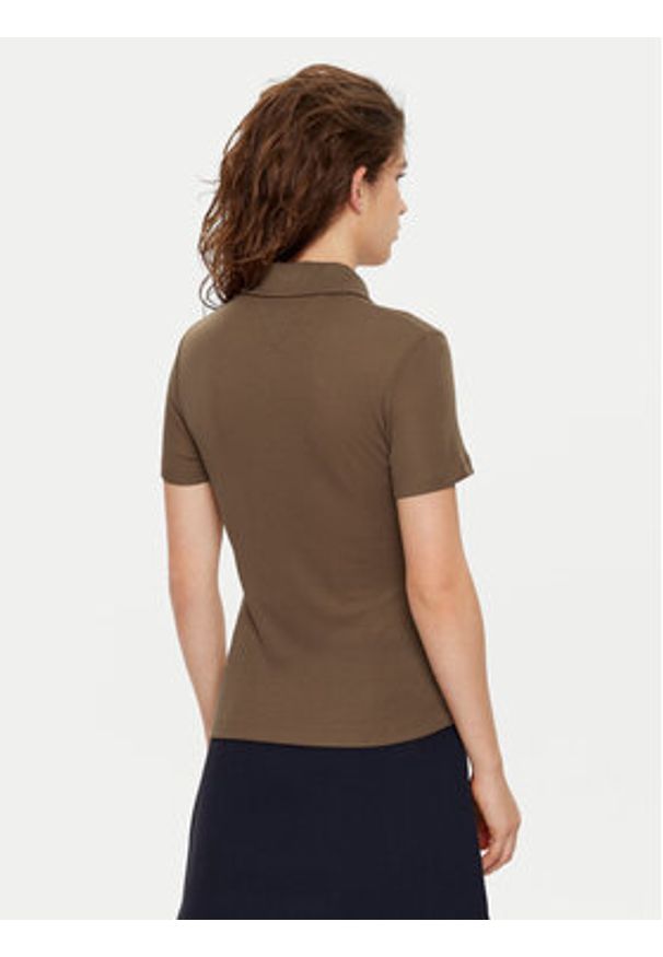 TOMMY HILFIGER - Tommy Hilfiger Polo WW0WW44446 Brązowy Slim Fit. Typ kołnierza: polo. Kolor: brązowy. Materiał: lyocell