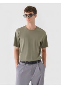 outhorn - T-shirt basic męski - khaki. Kolor: brązowy. Materiał: dzianina, materiał, bawełna. Wzór: gładki #3